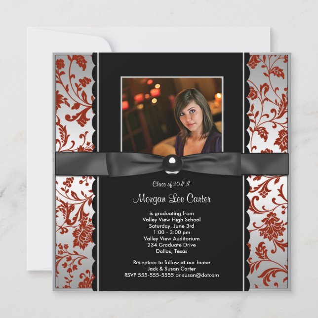 Anuncio de graduación de fotos en rojo y negro (Anverso)