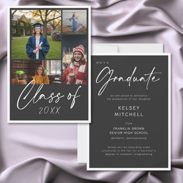Anuncio de graduación de fotos múltiples negro mod (Modern Black Multi Photo Graduation Announcement)