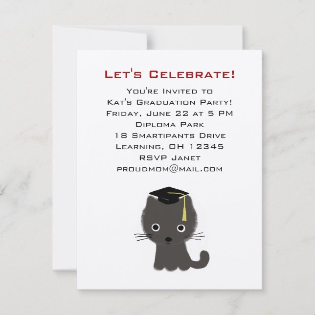 Anuncio de graduación de gatito gris (Anverso)