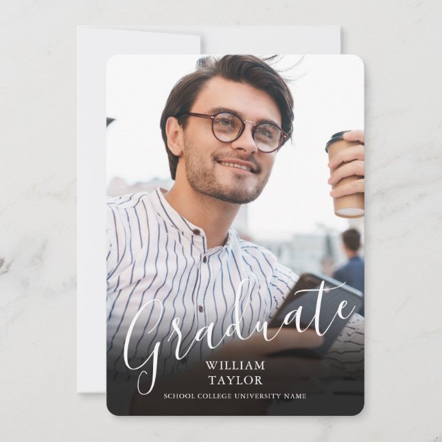 Anuncio de Graduación de Guión Elegante de Foto Gr (Anverso)