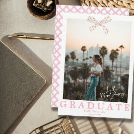 Anuncio de graduación de lazo blanco rosa Coquette