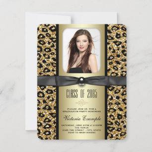 Anuncio de graduación de leopardo con brillo dorad