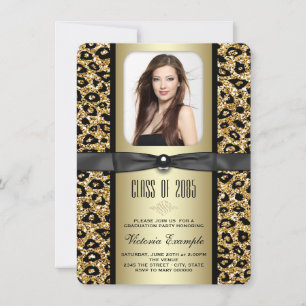 Anuncio de graduación de leopardo con brillo dorad