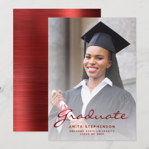 Anuncio de graduación de metal cepillado rojo con 