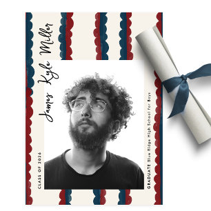 Anuncio de graduación de Mod Blue Deep Red Photo C