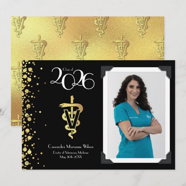 Anuncio de graduación de oro para veterinarios en  (Anverso / Reverso)