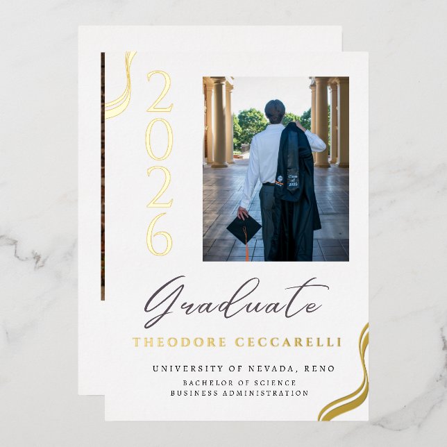 Anuncio de graduación de papel de aluminio minimal (Anverso/Reverso)