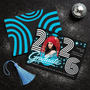 Anuncio de graduación de papel metálico azul neón