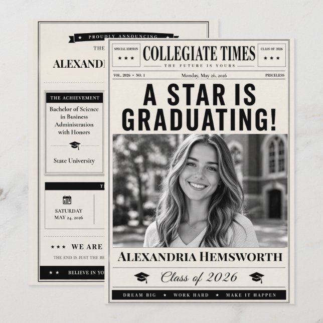 Anuncio de graduación de periódico personalizado (Anverso / Reverso)