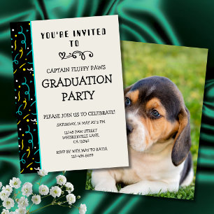 Anuncio de Graduación de Perro Colorido Azul y Neg