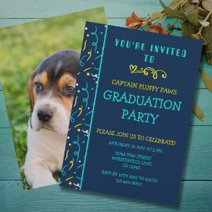 Anuncio de Graduación de Perro Confeti Azul Colori