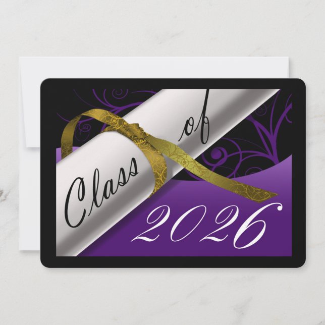 Anuncio de graduación de púrpura y oro (Anverso)