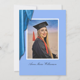 Anuncio de graduación de satén azul elegante