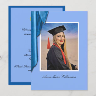Anuncio de graduación de satén azul elegante