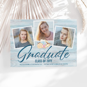 Anuncio de graduación de tema de playa con 3 fotos