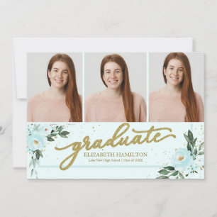 Anuncio de graduación de teñido azul verdoso 3 Fot