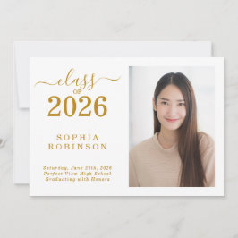 Anuncio de graduación dorado con foto de la promoc