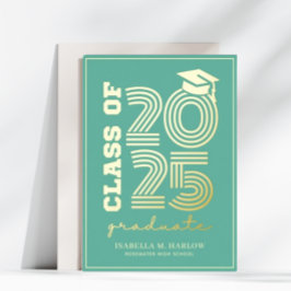 Anuncio de graduación elegante en aqua y dorado