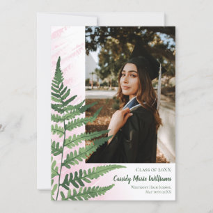Anuncio de graduación elegante helecho verde rosa