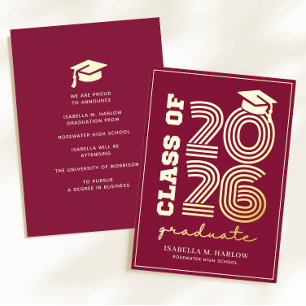 Anuncio de graduación elegante vino y dorado YY