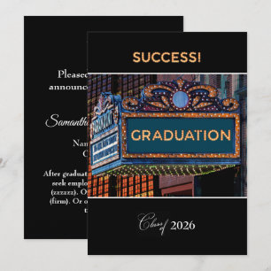 Anuncio de graduación en la marquesina del teatro