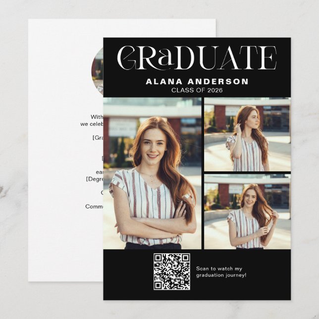 Anuncio de graduación en vídeo con código QR de fo (Anverso / Reverso)