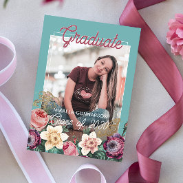 Anuncio de graduación floral botánico boho rosa