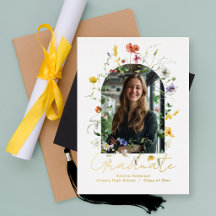 Anuncio de Graduación Floral con Hoja de Oro de Ar