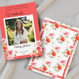 Anuncio de graduación floral naranja rojo coral