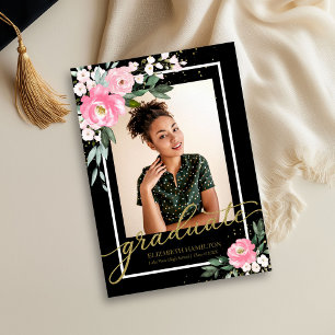 Anuncio de graduación floral rosa caliente de grad
