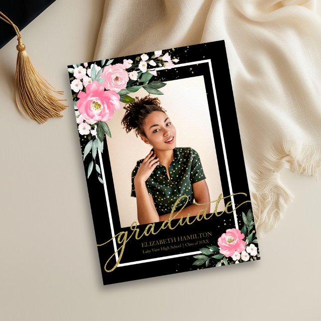 Anuncio de graduación floral rosa caliente de grad (Subido por el creador)
