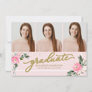 Anuncio de graduación floral sonrosado de graduado