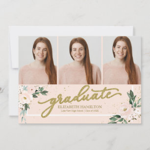 Anuncio de graduación floral sonrosado de graduado