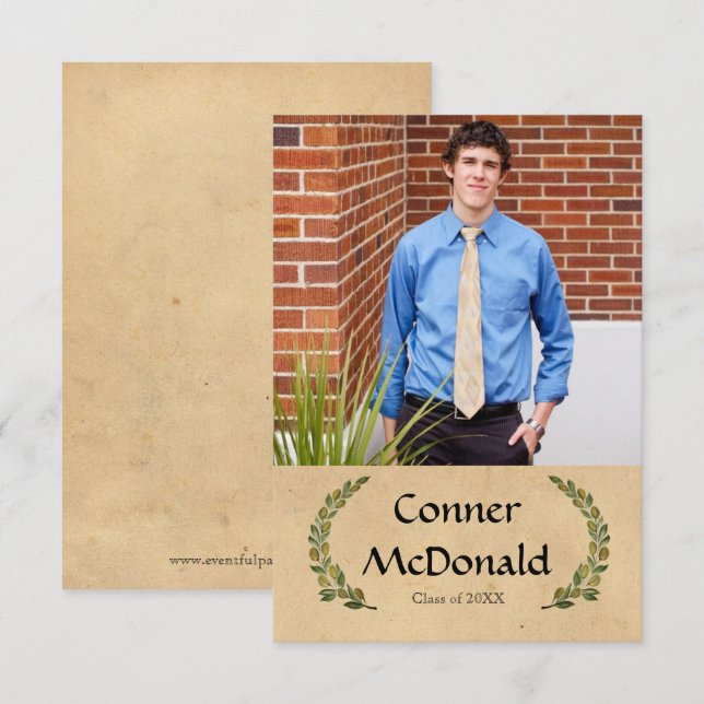 Anuncio de graduación Formal Leaf - 3x5 (Anverso / Reverso)