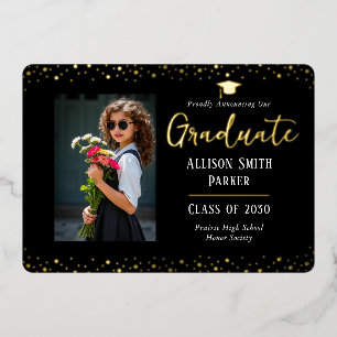 Anuncio de graduación Foto negra y dorada