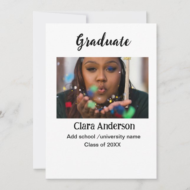 Anuncio de graduación fotoclásico blanco QR (Anverso)