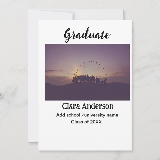 Anuncio de graduación fotoclásico blanco QR (Anverso)