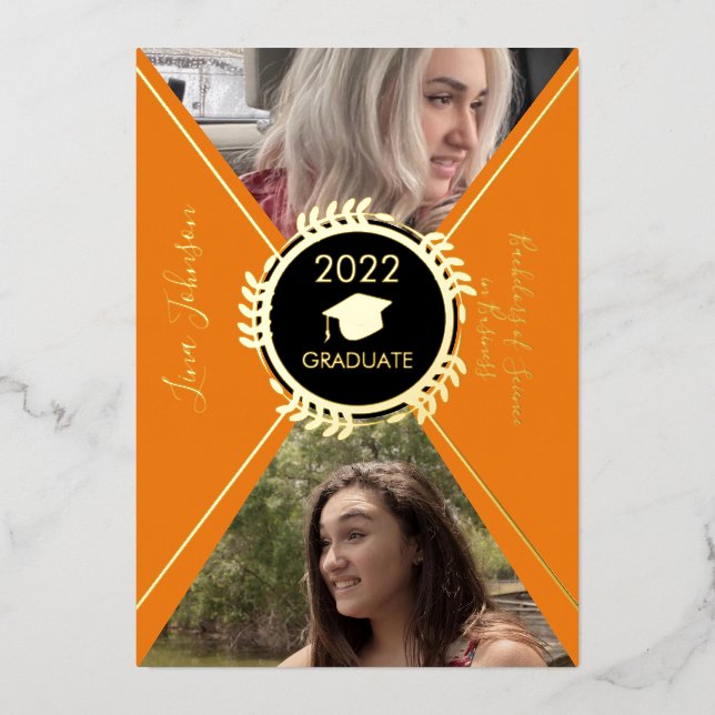 Anuncio de graduación geométrico de oro prensado (Anverso)