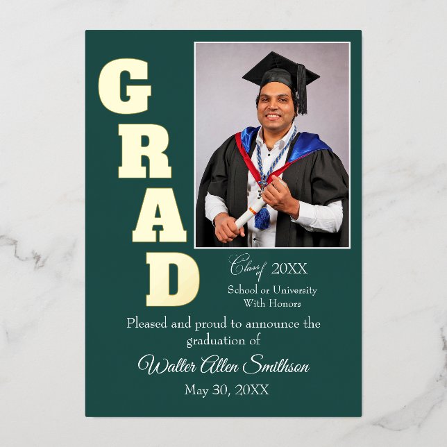 Anuncio de Graduación - Hoja de Oro con Foto (Anverso)
