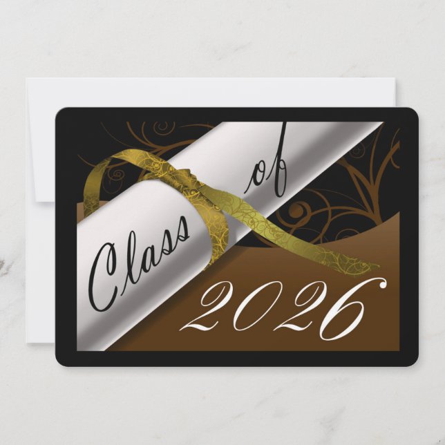 Anuncio de graduación marrón y dorado (Anverso)