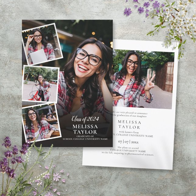 Anuncio de graduación moderno con 5 fotos en colla (5 Photo Collage Modern Graduation Announcement)