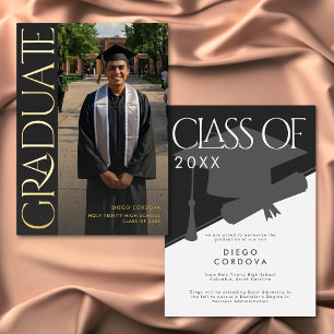 Anuncio de graduación moderno con foto en negro y 