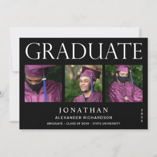 Anuncio de graduación moderno de 4 fotos - Negro