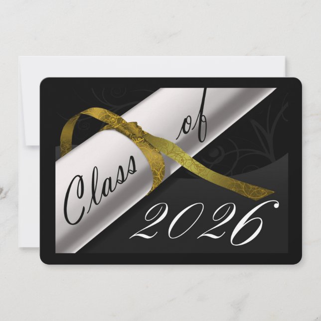 Anuncio de graduación negro y dorado (Anverso)
