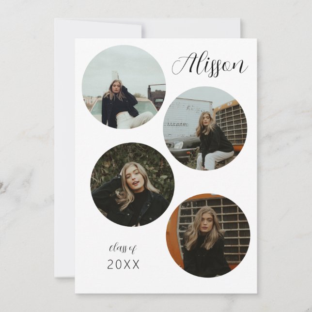 Anuncio de graduación redondo de cuatro fotos (Anverso)