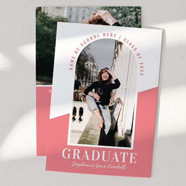 Anuncio de graduación rosa con foto de arco modern (Subido por el creador)