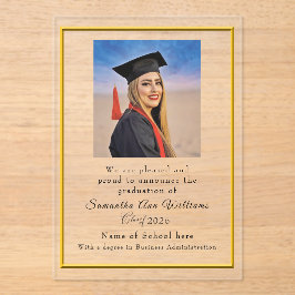 Anuncio de graduación Tarjeta acrílica universitar