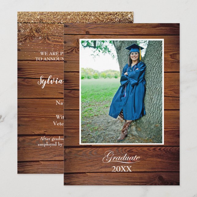 Anuncio de graduación universitaria rústico con fo (Anverso / Reverso)