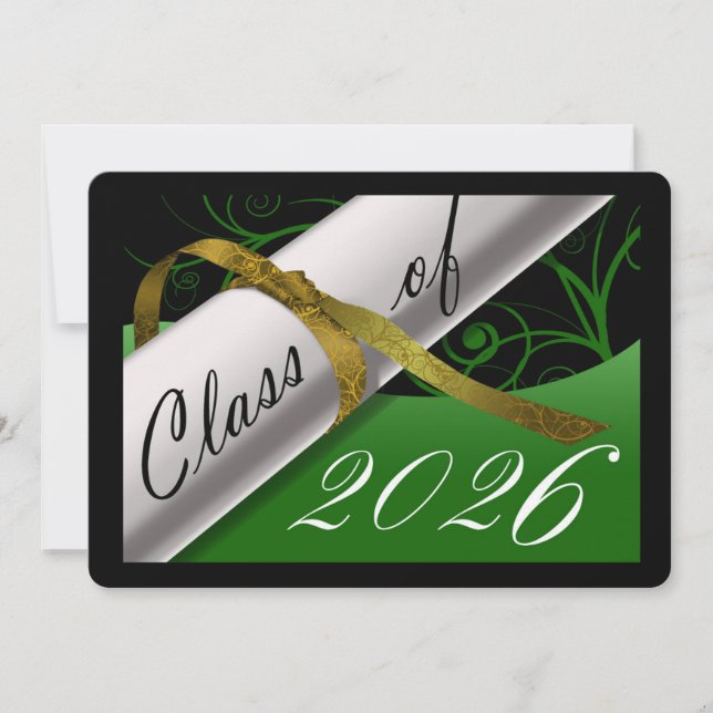 Anuncio de graduación verde y dorado (Anverso)