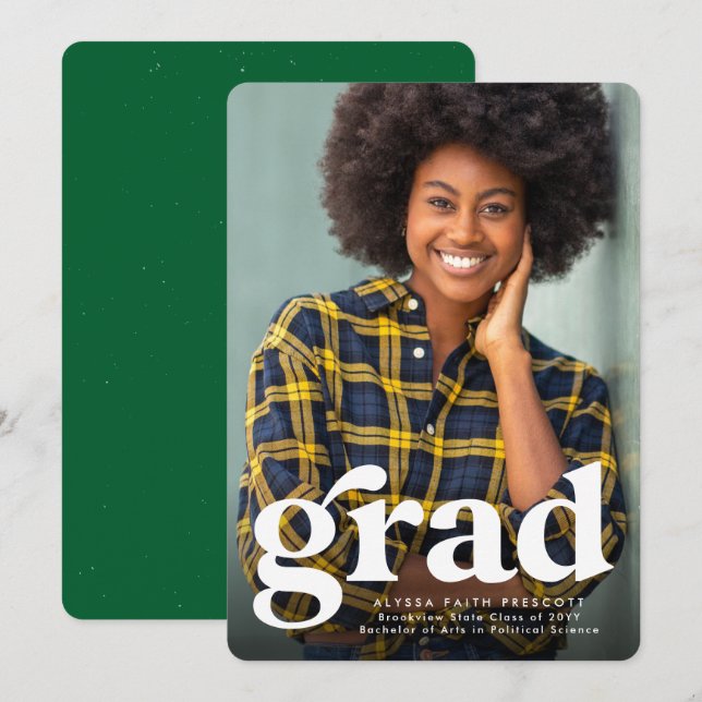 Anuncio de graduación vertical simple y verde con  (Anverso / Reverso)
